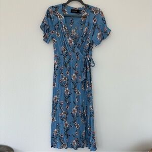 Blue Floral Wrap Dress
